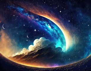異世界彩雲の輝く銀河の星空ゲーム背景