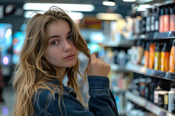 Woman Shopping in Front of Store Shelf