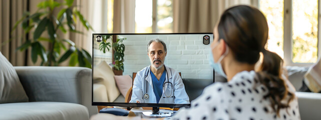 A telemedicine doctor consults with a patient via video call, providing medical advice, diagnosis, and prescriptions remotely, ensuring accessible healthcare.