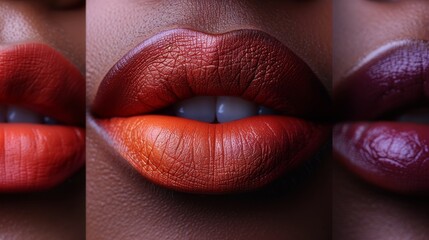 Photographs of 36 women with different colour lipstick on their lips.