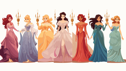 Beautiful princesses of tales characters 2d flat ca