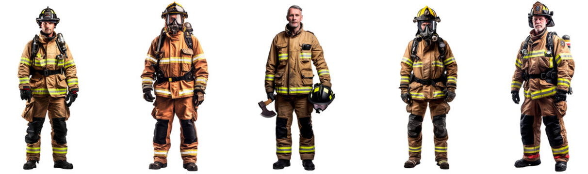 A full-length standing firefighter is a PNG image with a transparent background