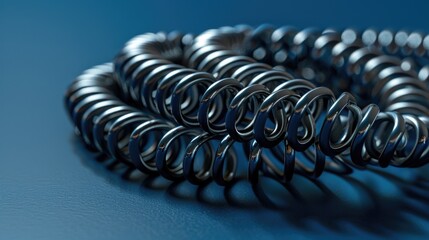 Metal coil springs on a bright blue background. Perfect for industrial concepts