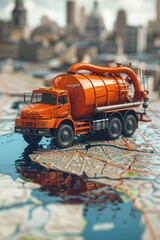 Toy truck sitting on a map, suitable for travel concepts