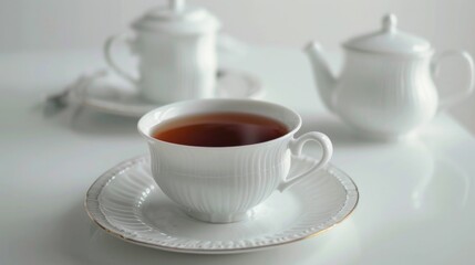 Fototapeta premium A cup of tea on a saucer, perfect for cozy vibes