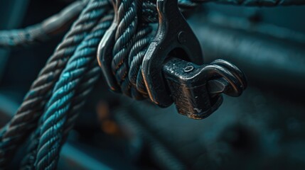 Close up of a rope on a boat. Suitable for nautical themes - obrazy, fototapety, plakaty