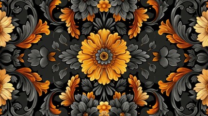 Elegantly Patterned Floral Background with Flourishing Botanical Designs for Textiles and Wallpapers - obrazy, fototapety, plakaty