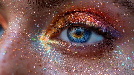 An illustration of a beautiful girl with vivid make-up and colorful nail polish. Fun and colorful nails. Fashion Woman portrait. Bright colors. Make-up. Smokey eyes and long eyelashes. Rainbow