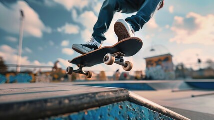 Skateboarder doing a trick, perfect for sports and action concepts - obrazy, fototapety, plakaty
