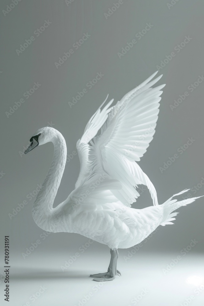 Poster Majestic white swan with wings spread, perfect for nature themes