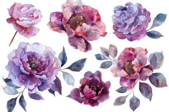 Beautiful watercolor flowers on a clean white background. Perfect for various design projects