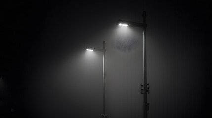 Two street lights shining in the fog,minimalist style with a dark and moody tone - obrazy, fototapety, plakaty