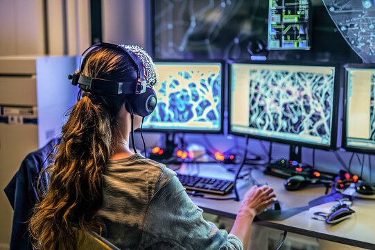 Scientists conduct experiments with EEG caps, exploring neurofeedback techniques, cognitive performance, treating mental health conditions, and brain-computer communication.