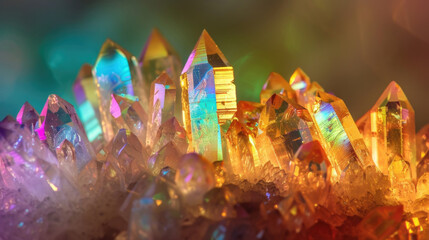 A close-up view capturing a multitude of brightly colored crystals in various shapes and sizes