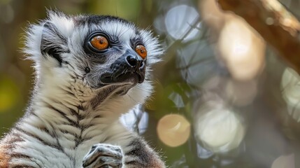 Fototapeta premium A close-up of a lemur looking at the camera. Suitable for wildlife and animal themes