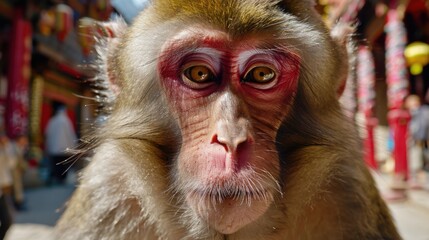 Detailed image of a monkey with striking red eyes, suitable for wildlife and nature themes