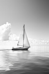 Fototapeta premium A sailboat gracefully floats in the vast expanse of the ocean under the clear blue sky