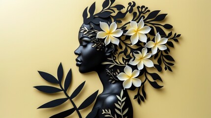 Ornamental Floral Portrait of Woman in Elegant Digital