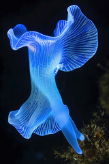A blue sea slug peacefully floats in the water, showcasing its vibrant colors and delicate features