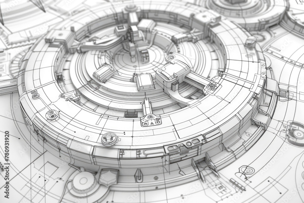 Poster a drawing of a circular structure on top of a table. suitable for educational materials