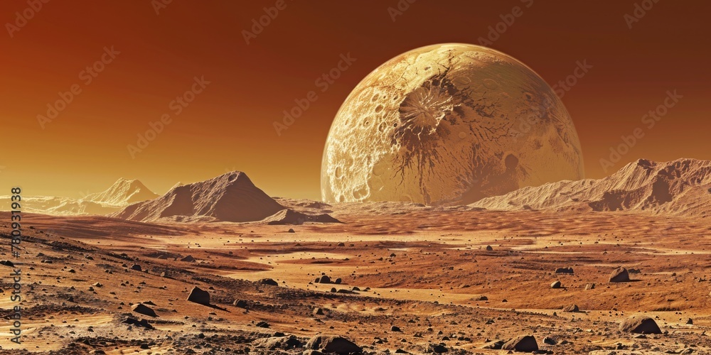 Aufkleber a rocky landscape in the foreground with a planet in the distance. suitable for sci-fi or space-them