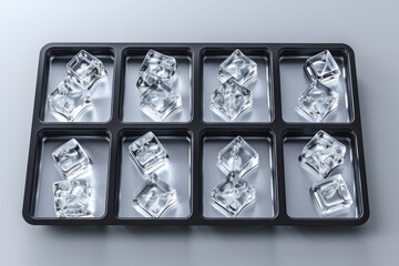 A tray of ice cubes on a table. Great for beverage or party themes