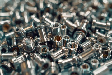 A pile of nuts and bolts on a table, suitable for industrial concepts