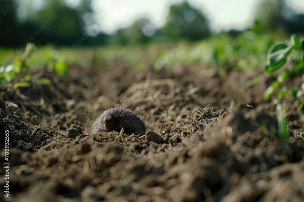 Poster a small rodent in the middle of a field. suitable for nature and wildlife themes