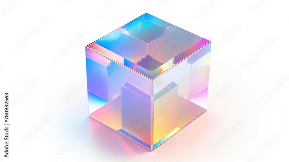 Poster 3d image of a glass cube on a white surface, perfect for modern design projects