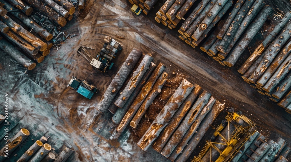 Poster a large pile of logs seen from above, suitable for forestry or environmental concepts