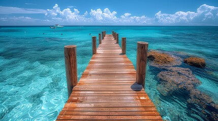 Travel concept. Tropical resort  Caribbean sea Jetty. - obrazy, fototapety, plakaty