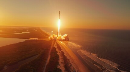 A SpaceX rocket launching into the sky, perfect for technology and innovation concepts - Powered by Adobe