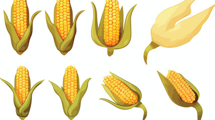 Bitmap design of corn and cob logo. Set of corn and