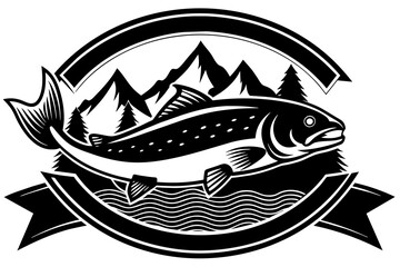Vintage Salmon Fishing Emblem Vector Illustration Set