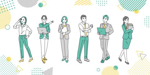 様々な職種のビジネスパーソンの全身イラストセット