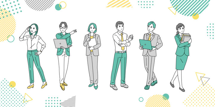 様々な職種のビジネスパーソンの全身イラストセット