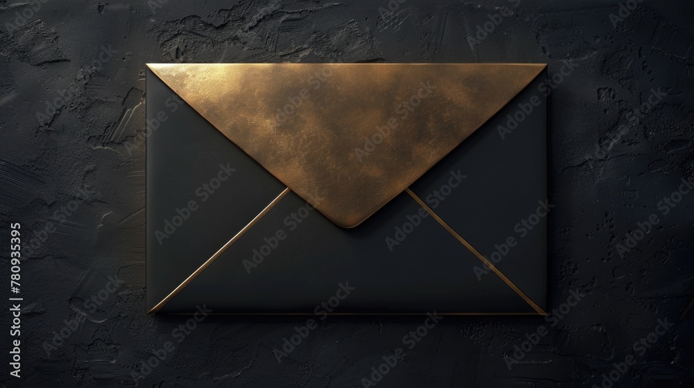 Poster black envelope with a gold triangle, suitable for business and luxury concepts