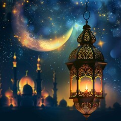 Obraz premium Eid mubarak and ramadan kareem greetings with islamic lantern 