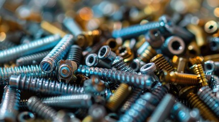 A pile of screws and nuts on a table. Perfect for industrial projects