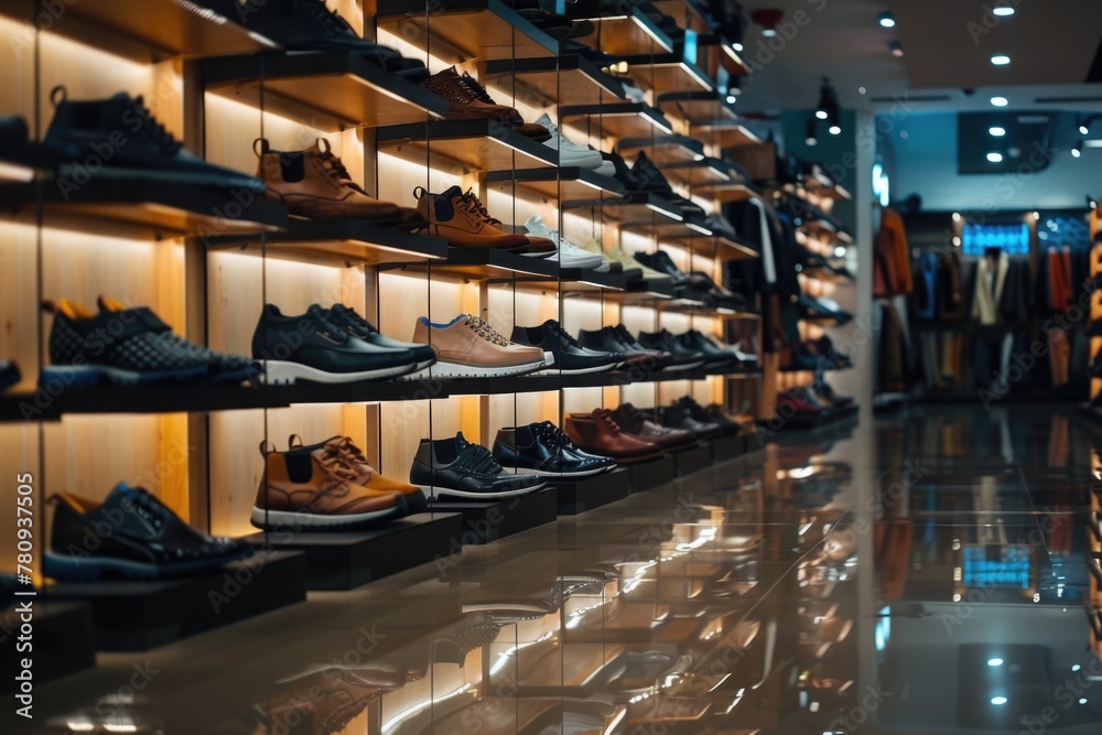 Aufkleber a diverse collection of shoes in a store, suitable for multiple uses