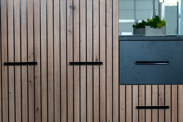 Cabinet furniture. Sections of built-in wardrobe close-up