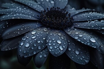 Black flower petals with water drops on it. Close up