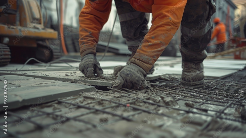Poster a construction worker working on a building. suitable for construction and industrial concepts