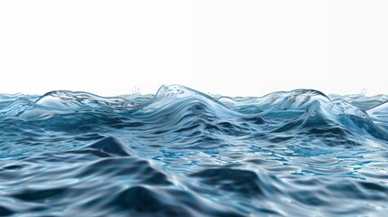 Hyperrealistic studio photo of water edge, lens set 50 percent submerged, white background