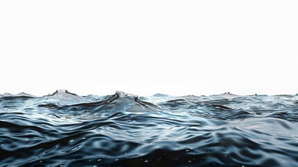 Hyperrealistic studio photo of water edge, lens set 50 percent submerged, white background