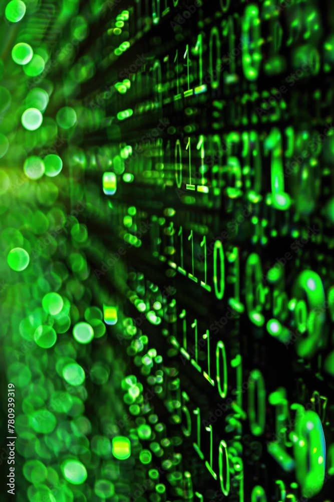 Aufkleber Close up of a computer screen with glowing green lights. Perfect for technology and digital concepts