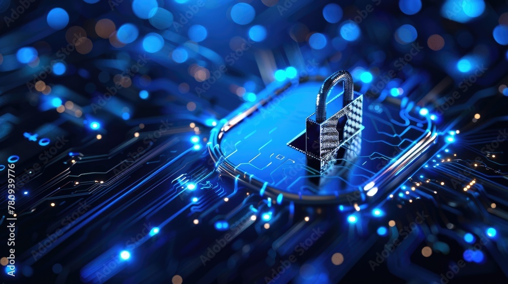 Poster Close up of a cell phone on a circuit board. Suitable for technology concepts