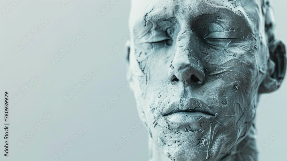 Aufkleber Detailed close-up of a sculpture depicting a man's face. Suitable for art and creativity concepts