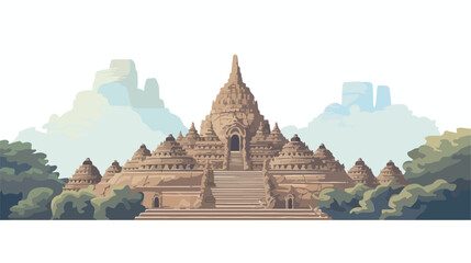 Borobudur or Barabudur is a 9th-century Mahayana Bu - obrazy, fototapety, plakaty