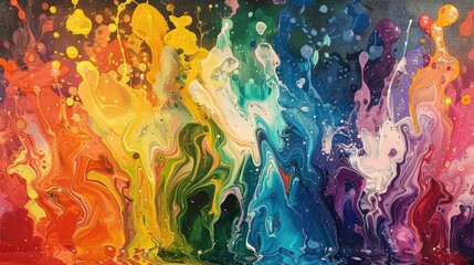Vibrant Symphonic Acrylic Painting with Fluid Color Splashes and Expressive Swirls - obrazy, fototapety, plakaty